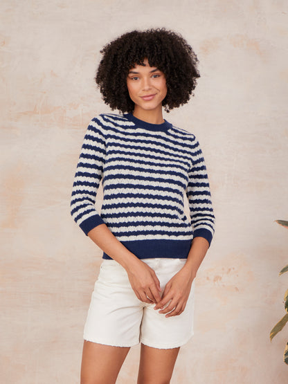 Kendall Pointelle Stripe 3/4 Sleeve Crew