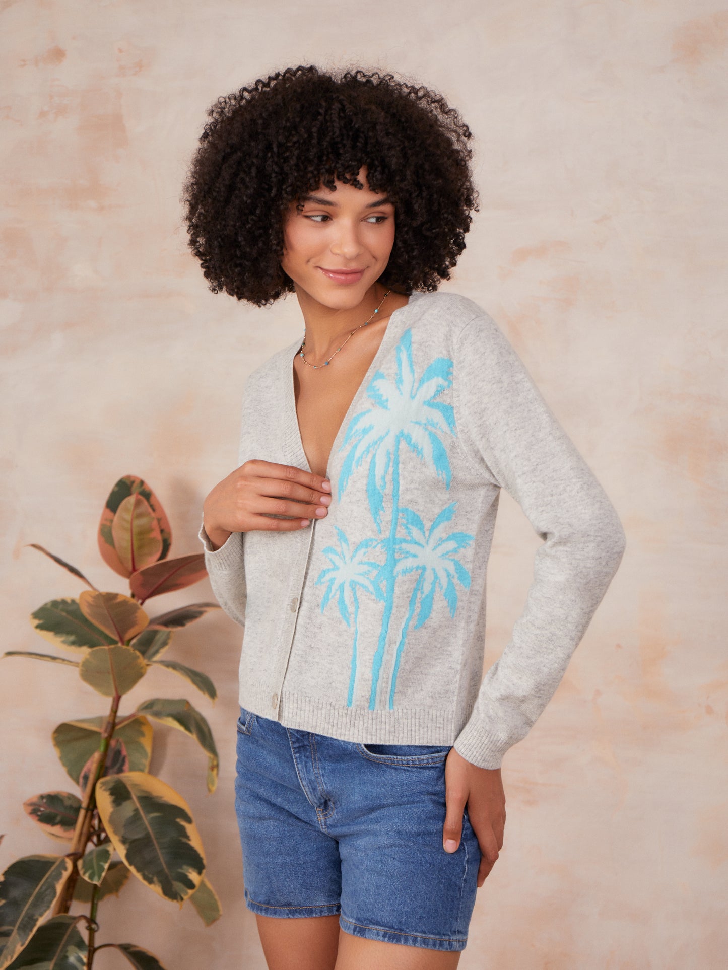 Leah Palm Tree V Cardigan