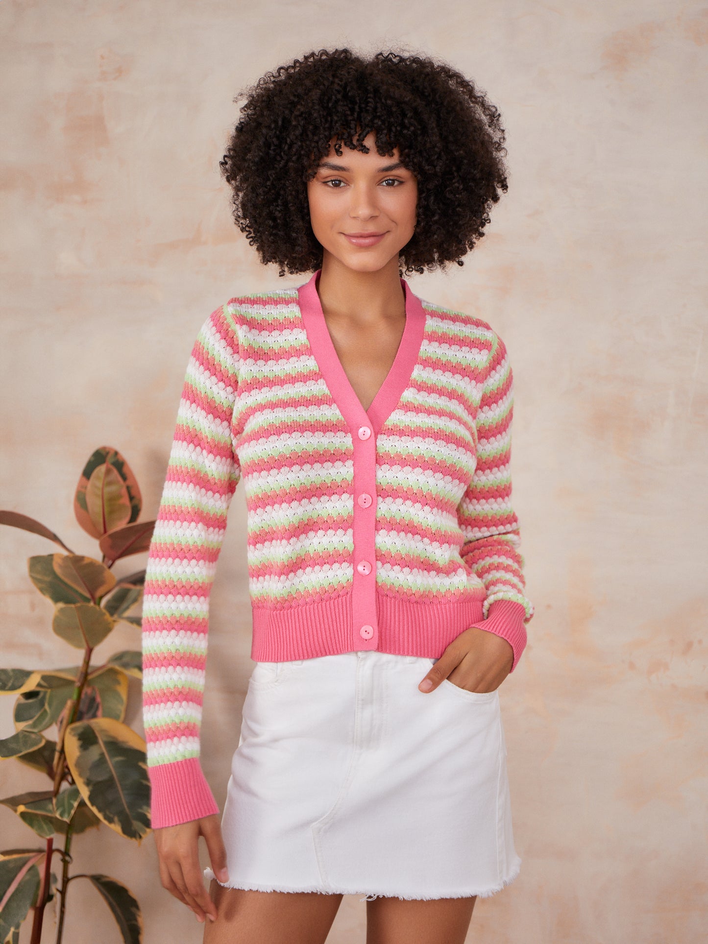 Betty Scallop Stripe V Cardi