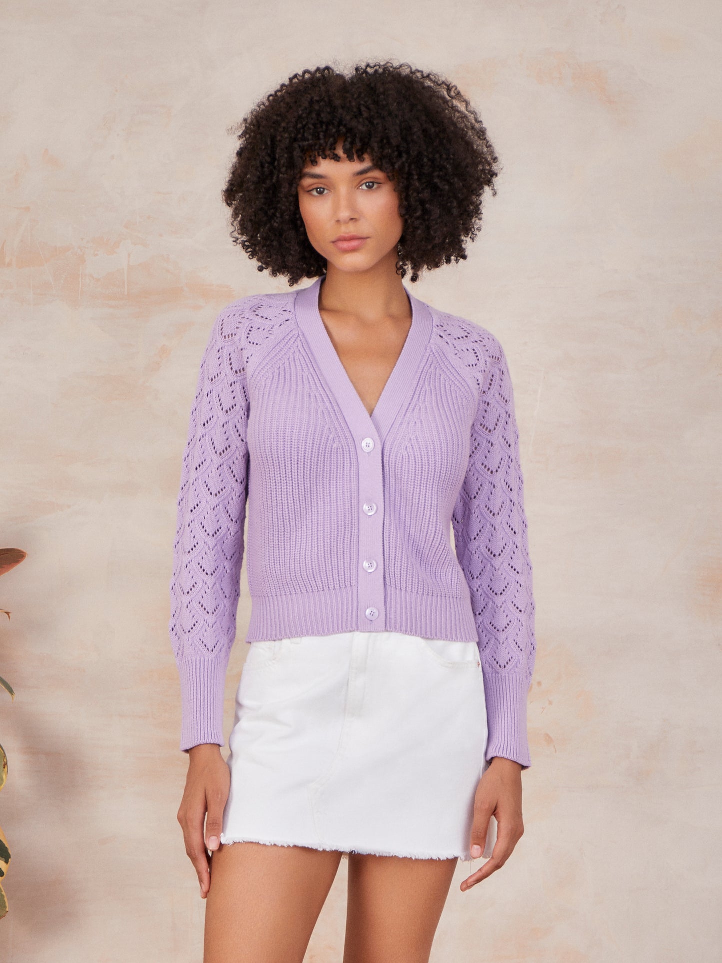 Demi Pointelle Slv V Cardigan