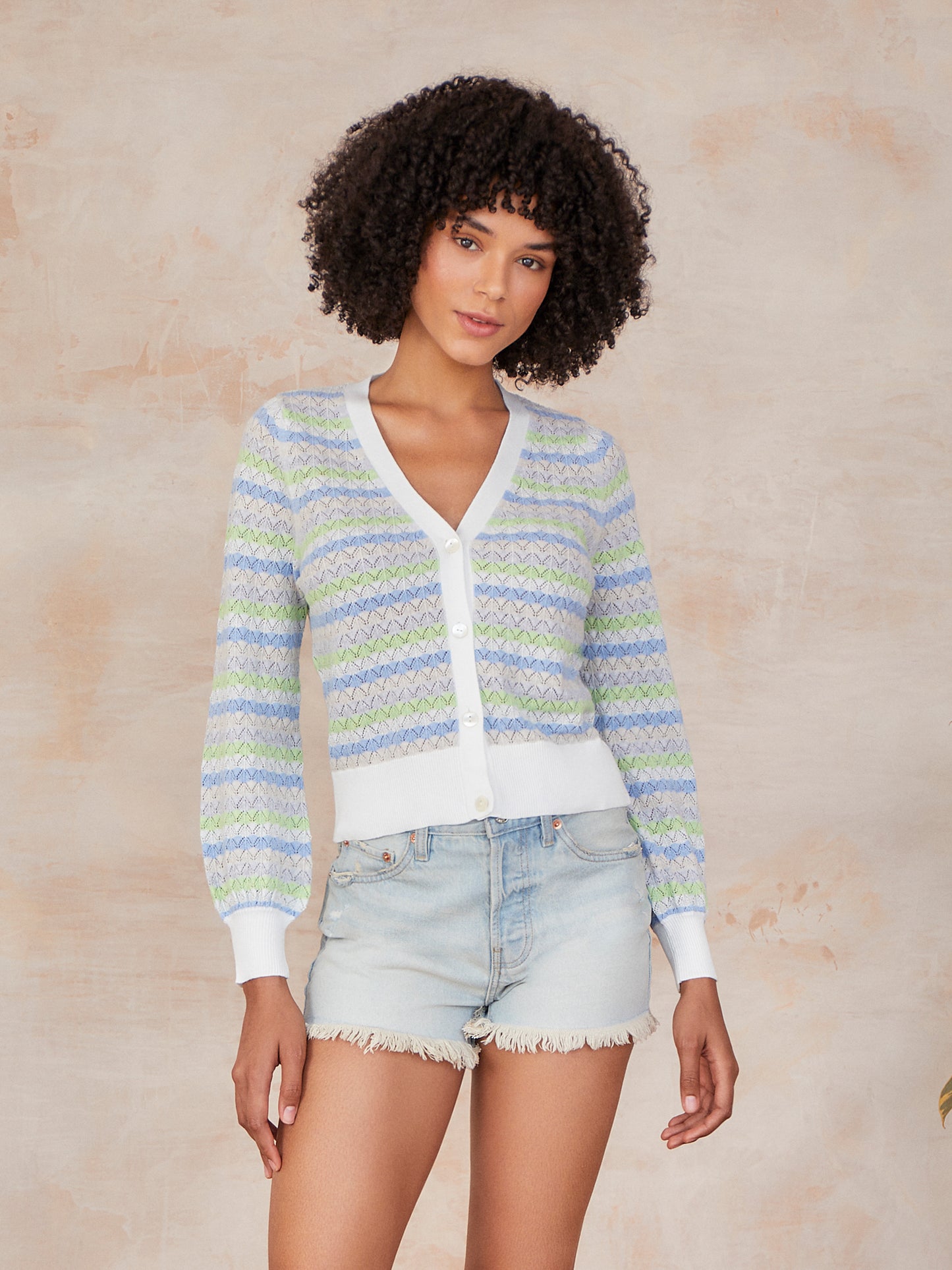 Ayla Pointelle Stripe V Cardigan