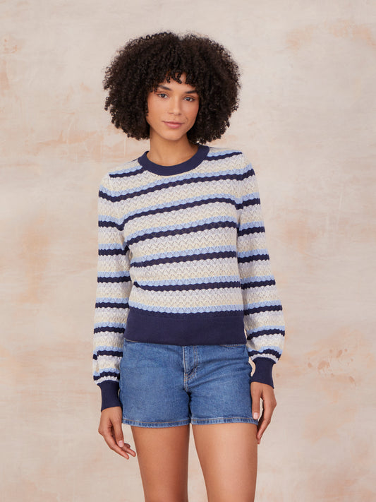 Alaina Pointelle Stripe Crew