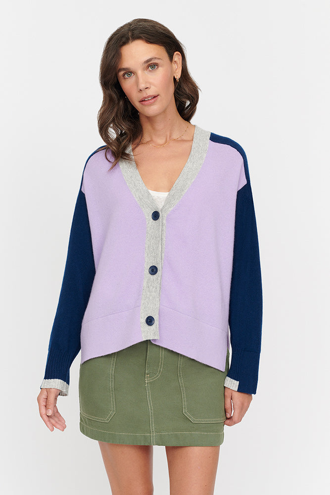 HANNAH COLOR BLOCK EASY VEE CARDIGAN