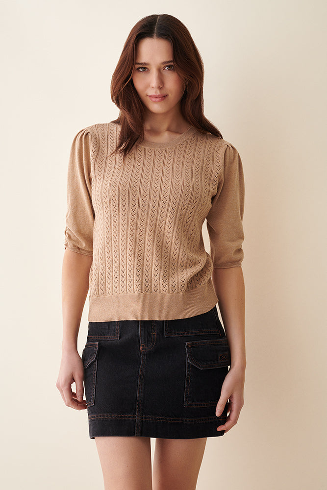 Josie Pointelle Mid Sleeve Crew