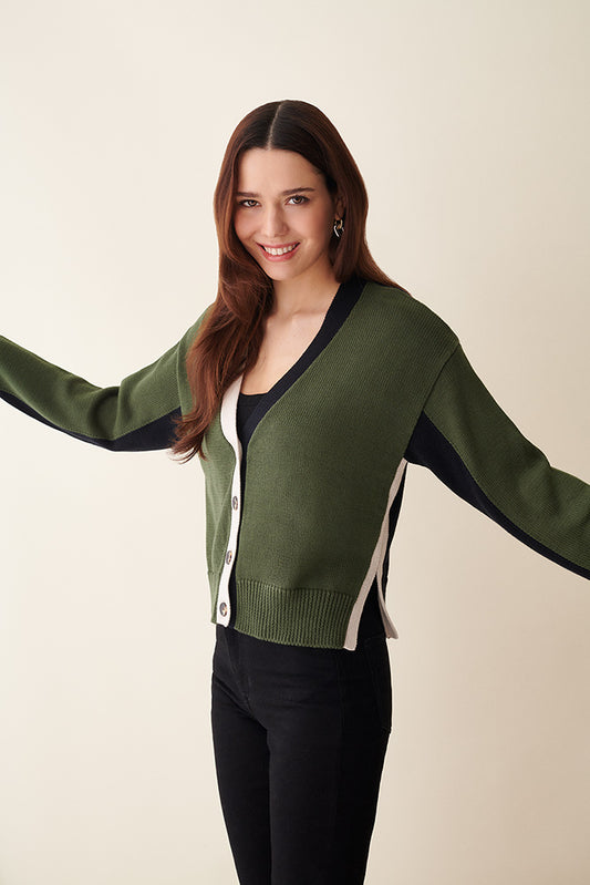 Amara Color Block V Cardigan