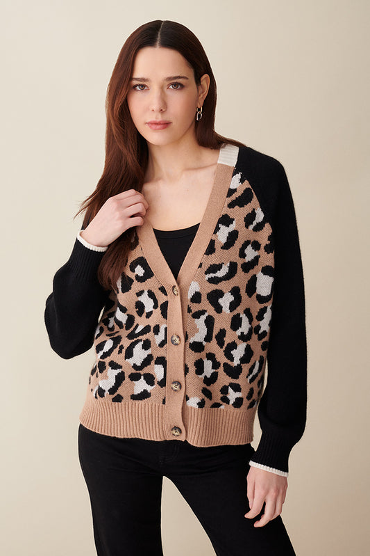 Hadley Blocked Leopard V Cardigan